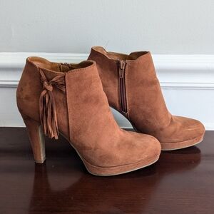 Faux Suede Brown Heel Tassel Boots